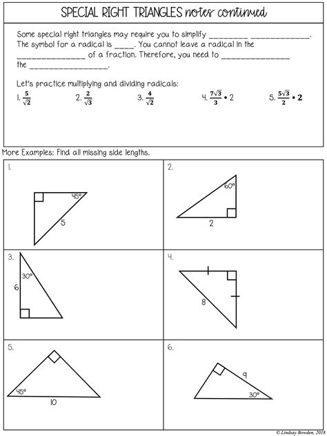 Special Right Triangles Notes and Worksheets - Lindsay Bowden
