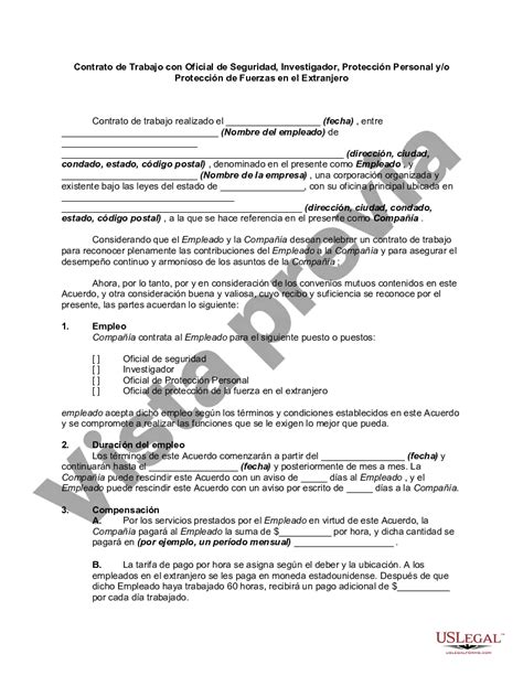 Acuerdo de Empleo con un Oficial de Seguridad, Investigador, Protección ...