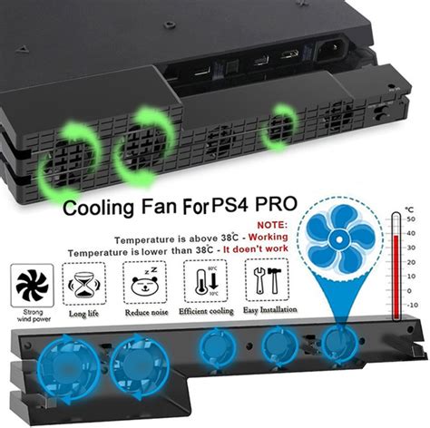 PS4 Pro Cooler Fan USB External Built-in 5-Fan Super Turbo Temperature Control Cooling Fan for ...