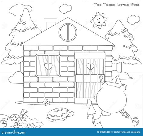 Coloring Three Little Pigs 8: Bricks House Finished Stock Vector ...