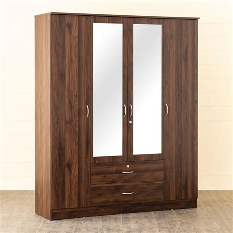 Buy Helios Lewis 4-Door Wardrobe with Mirror and Drawers - Brown from ...