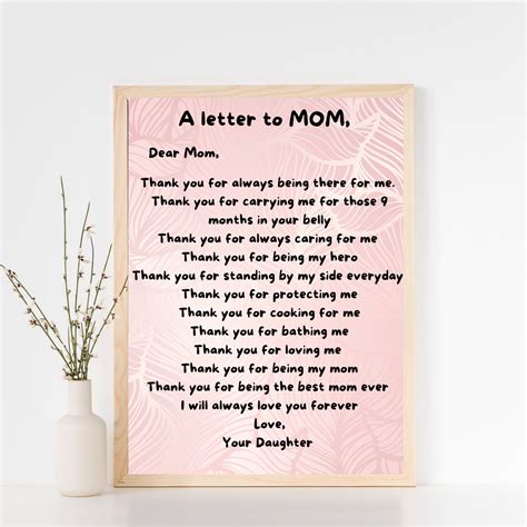 Kids Gift to Mom, A Letter to Mom, a Letter for Mom, Dear Mom Printable, Printable for Mom ...