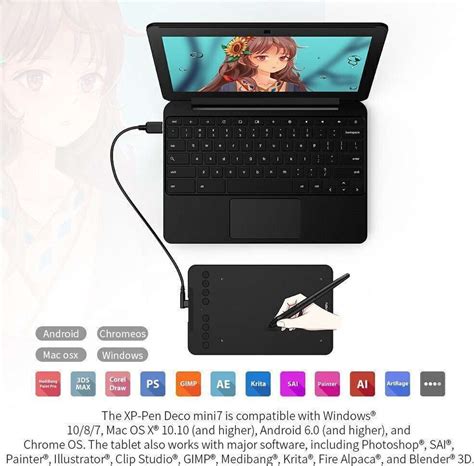 XP Pen Deco Mini7 V2 7 x 4.37 inch Graphics Tablet Connectivity - USB ...
