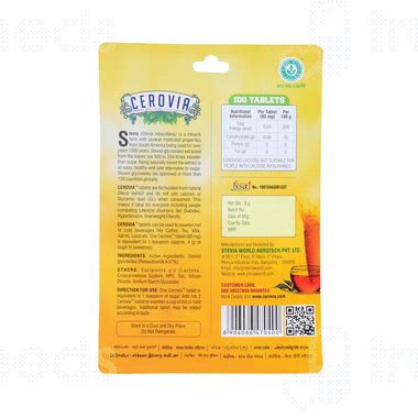 Stevia World Cerovia Natural Sugarless Sweetener Tablet 100 - Uses ...