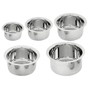 Buy Kuber Industries Set of 5 Stainless Steel Tope Set (800ml 1L 1.4L 1 ...