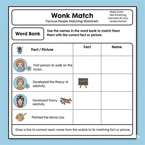 Famous People Word Bank Match Worksheet - Download & Print Now!