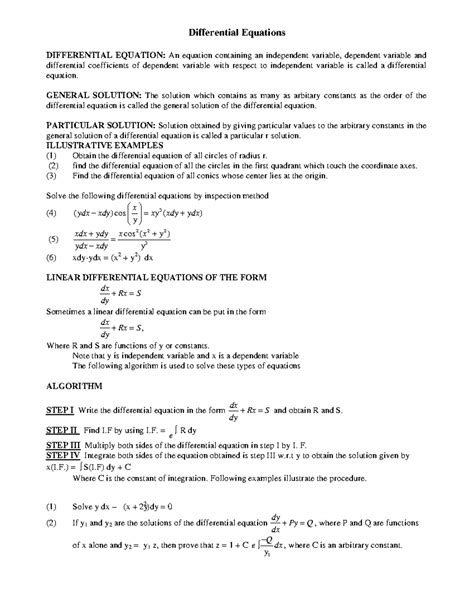 Differential Equations - Differential Equations DIFFERENTIAL EQUATION ...