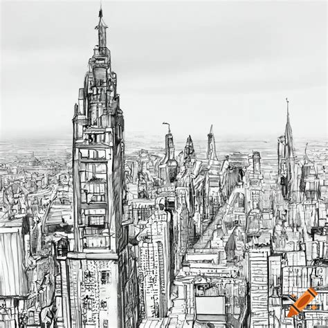 Pencil drawing of an aerial view of a city on Craiyon