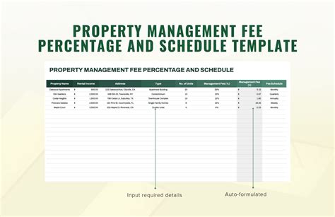 Property Management Fee Percentage and Schedule Template in Excel ...