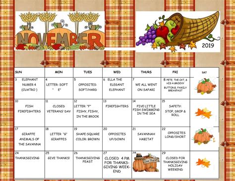 November Calendar Ideas