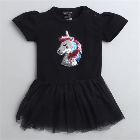 Polka Tots Half Sleeve Romper Onesie Sequence Unicorn Head - Black ...