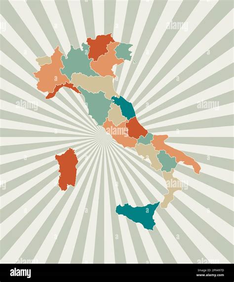 Italy map. Poster with map of the country in retro color palette. Shape ...