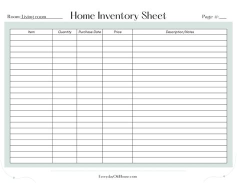 Image result for Printable Home Inventory
