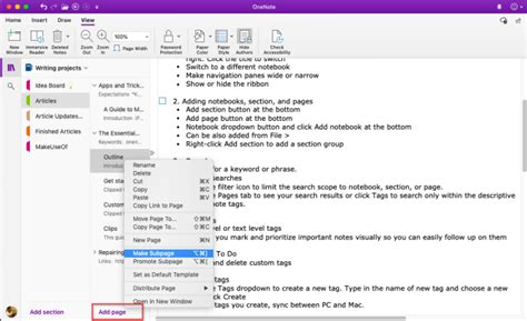 Adding Subpages in OneNote 的图像结果