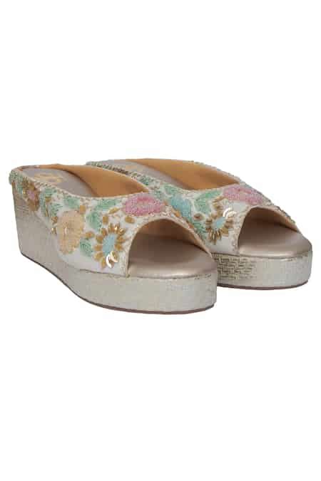 Buy Multi Color Embroidery Indu Bead Floral Wedges by Kkarma ...
