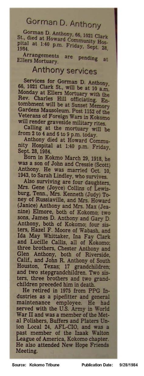 Kokomo Tribune Obituaries - Kokomo, Indiana