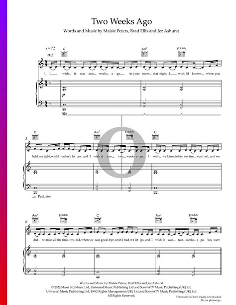 Two Weeks Ago (Maisie Peters) Piano Sheet Music - OKTAV