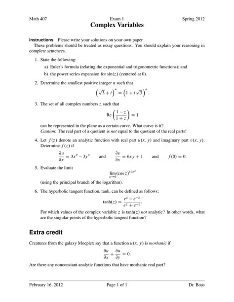 Image result for Complex Variables Exercise