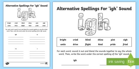 Alternative Spelling For igh Sound Worksheet