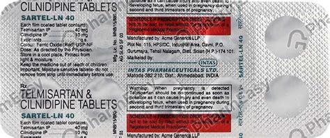 Sartel Ln 40mg Strip Of 10 Tablets: Uses, Side Effects, Price & Dosage ...