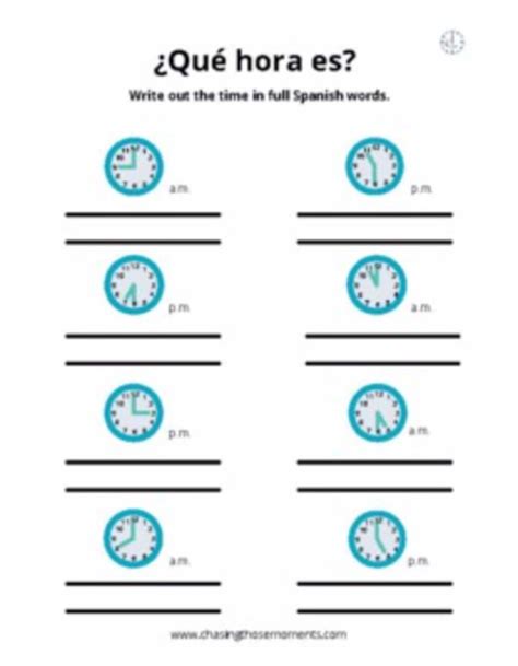 Telling Time in Spanish Worksheet - ¿qué Hora Es? - Etsy