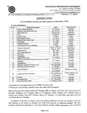 Fillable Online Academic Calendar & Holiday List Fax Email Print ...
