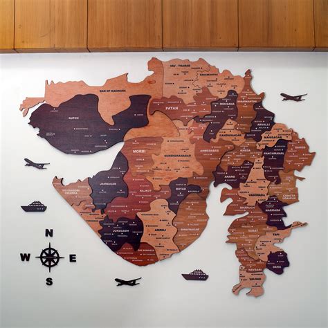 3D Wooden Texture Gujarat Map | The Map Stores • The Map Store