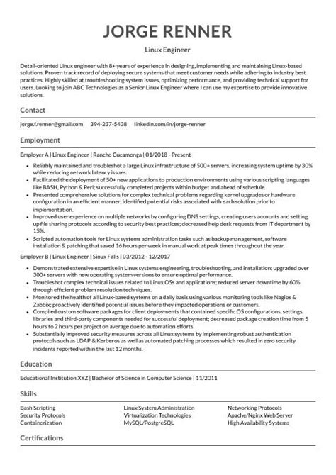 Image result for Linux Engineer Resume Layout