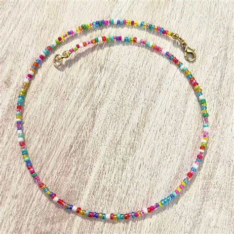 Colorful Choker Necklace, Colorful Bead Necklace, Colorful Bead Choker ...
