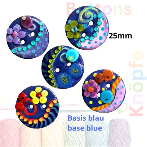 Handmade Enamel Buttons – 25 mm Handmade Copper, Bold Colors in a blue ...