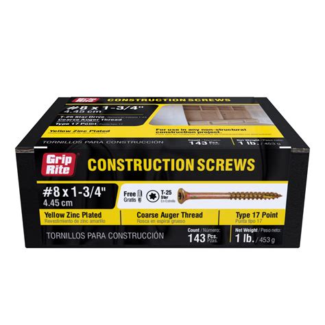 Griprite Gold Construction Wood Screws #8 x 1-3/4 inches Star Drive ...