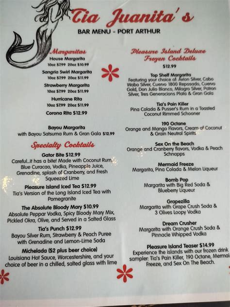 Menu at Tía Juanitas Fish Camp Port Arthur restaurant, Port Arthur