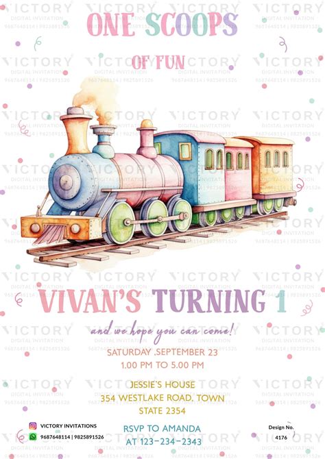 Birthday party invitation card in english language with train as minim ...
