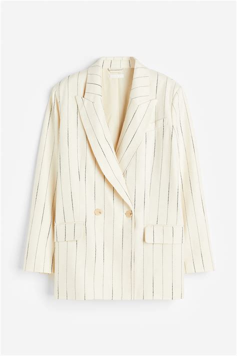 Linen-blend blazer - White/Striped - Ladies | H&M IN