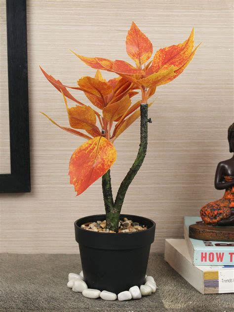 Buy | Orange and Yellow Ficus Artificial Plant With Pot | Tied Ribbons