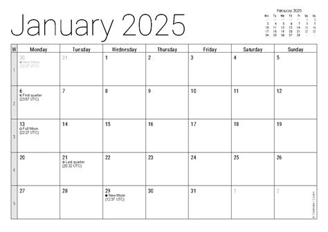 Claendar 2025 of this year - January 2025 W Monday Tuesday Wednesday ...