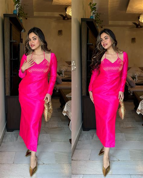Hot pink silk yoke slit dress – SRISHTI