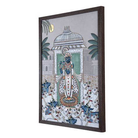 Srinathji Pichwai Ivory - Digital Painting with hand embroidery ...