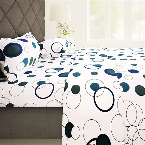 Story@Home Bedsheet for King size bed | 186TC | White & Blue | Circles ...