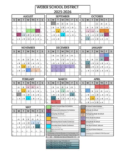Weber School District Calendar 2025-2026 Holidays