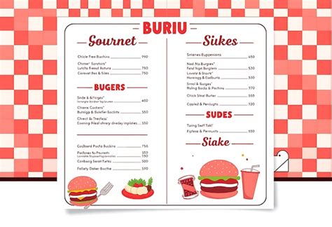 Gourmet burger menu featuring retro diner checkered patterns and bold ...