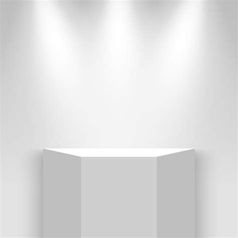 Carrinho de exposição branco com holofotes. Pedestal. | Vetor Premium