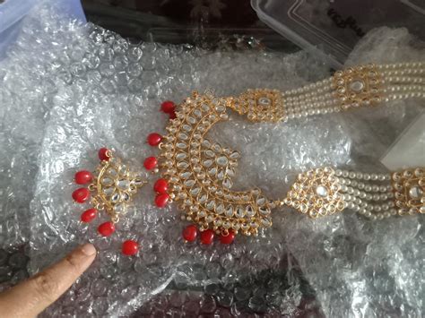 Buy Lucky Jewellery Designer Imperial Blue Color Pearl with Kundan Gold ...