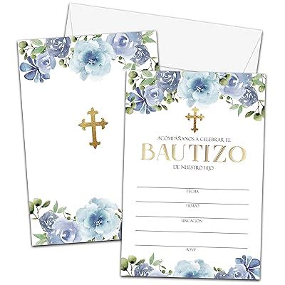 MVXAD Blue Flowers Baptism Invitations Cards, Gold Foil India | Ubuy
