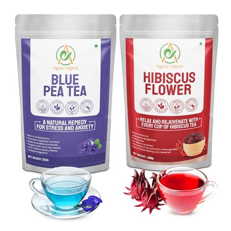 AGADA ORGANIC Blue Pea Tea 100g - Hibiscus Flower Tea 100g - Combo Pack ...