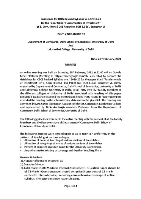 B Com Hons DSE 6.3 (a) Guidelines for Fundamentals of Investment ...