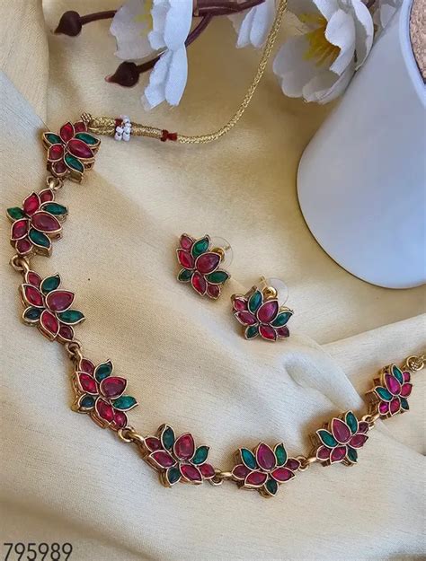 Binni's Wardrobe Binnis wardrobe Gold plated Red and green kundan ...