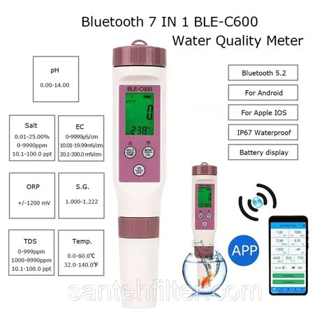 Анализатор воды ORP/ТДС/РН/Ес/SALT/S.G/Темп 7-в-1 BLE-C600 оптом и в ...