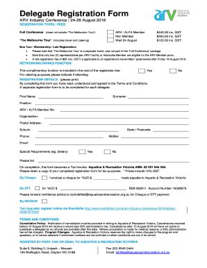 Fillable Online Delegate Registration Form - aquaticsandrecreation.org ...