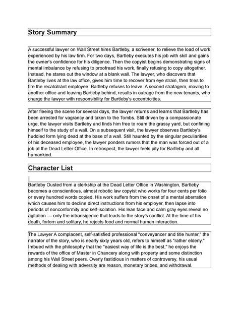 Summary Bartleby, the Scrivener: A Story of Wall Street 2 - Story ...